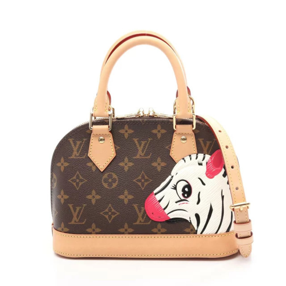 Louis Vuitton Alma Animogram Handbag Canvas Leather Brown Multicolor